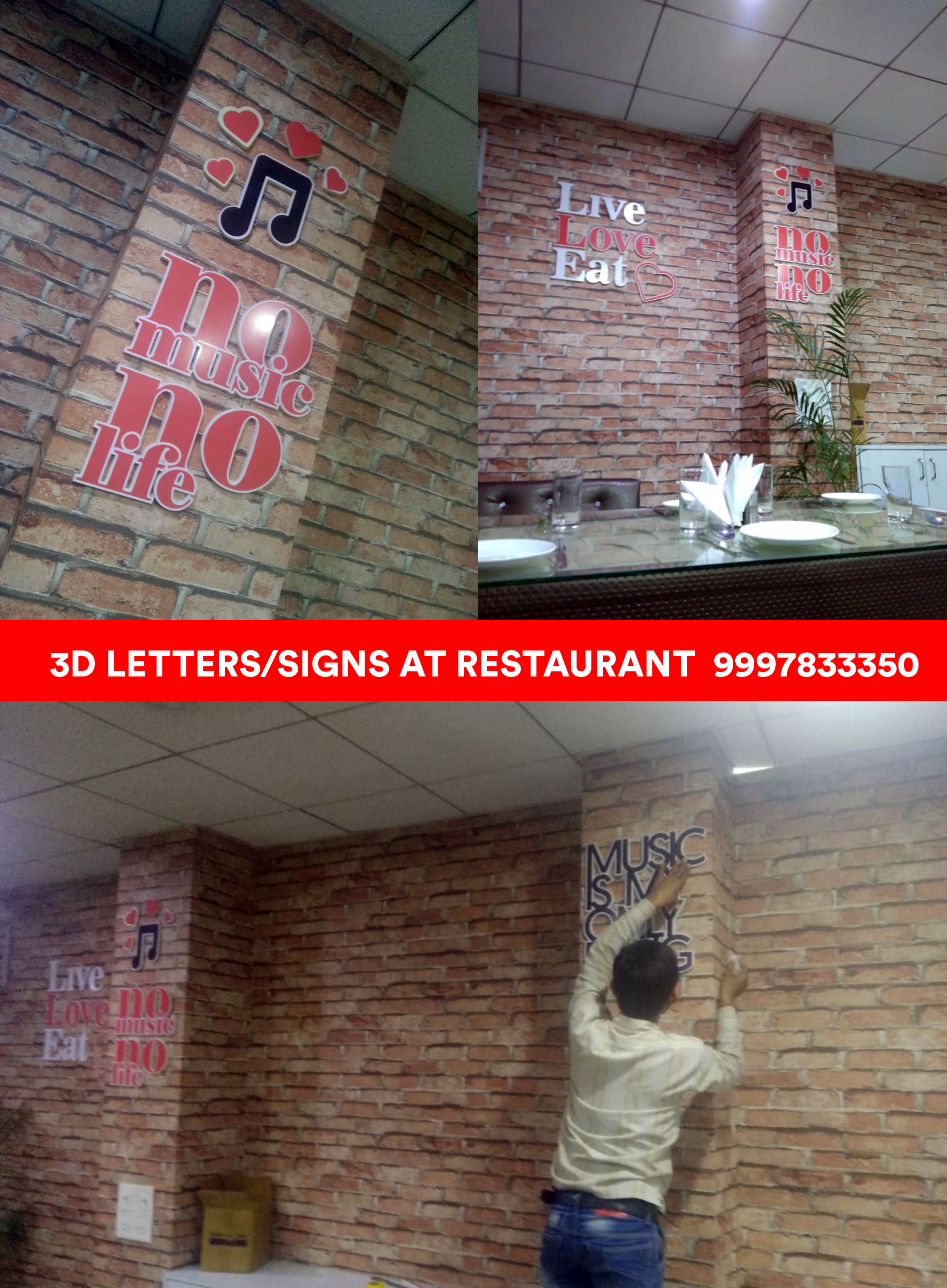 3D Letters Signs at Wall of Restaurant