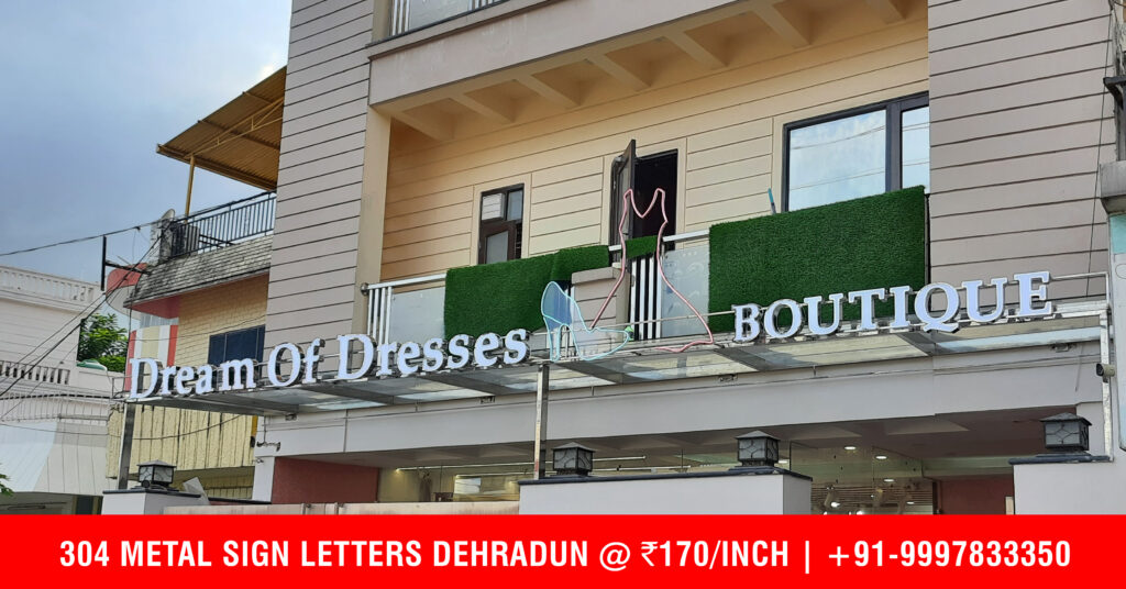 Collar Steel Letters with Neon Sign Strip has been installed at Chakrata Road Based Boutique in Dehradun