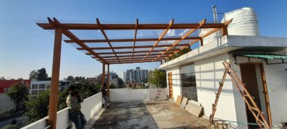 Transparent Polycarbonate Pergola with Wooden Paint