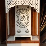 Med Size Pooja Mandir in High Gloss Laminate and Duco Painted Om Jali