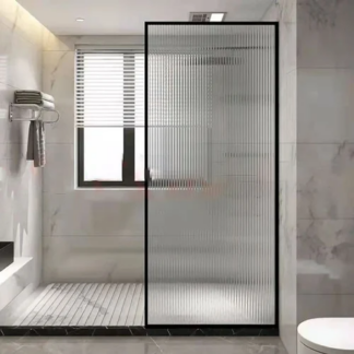 12mm fluted glass shower partition with stainless steel frame and black PU paint border