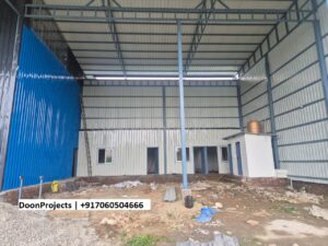 Front view of office and staff rooms featuring flush doors and UPVC windows